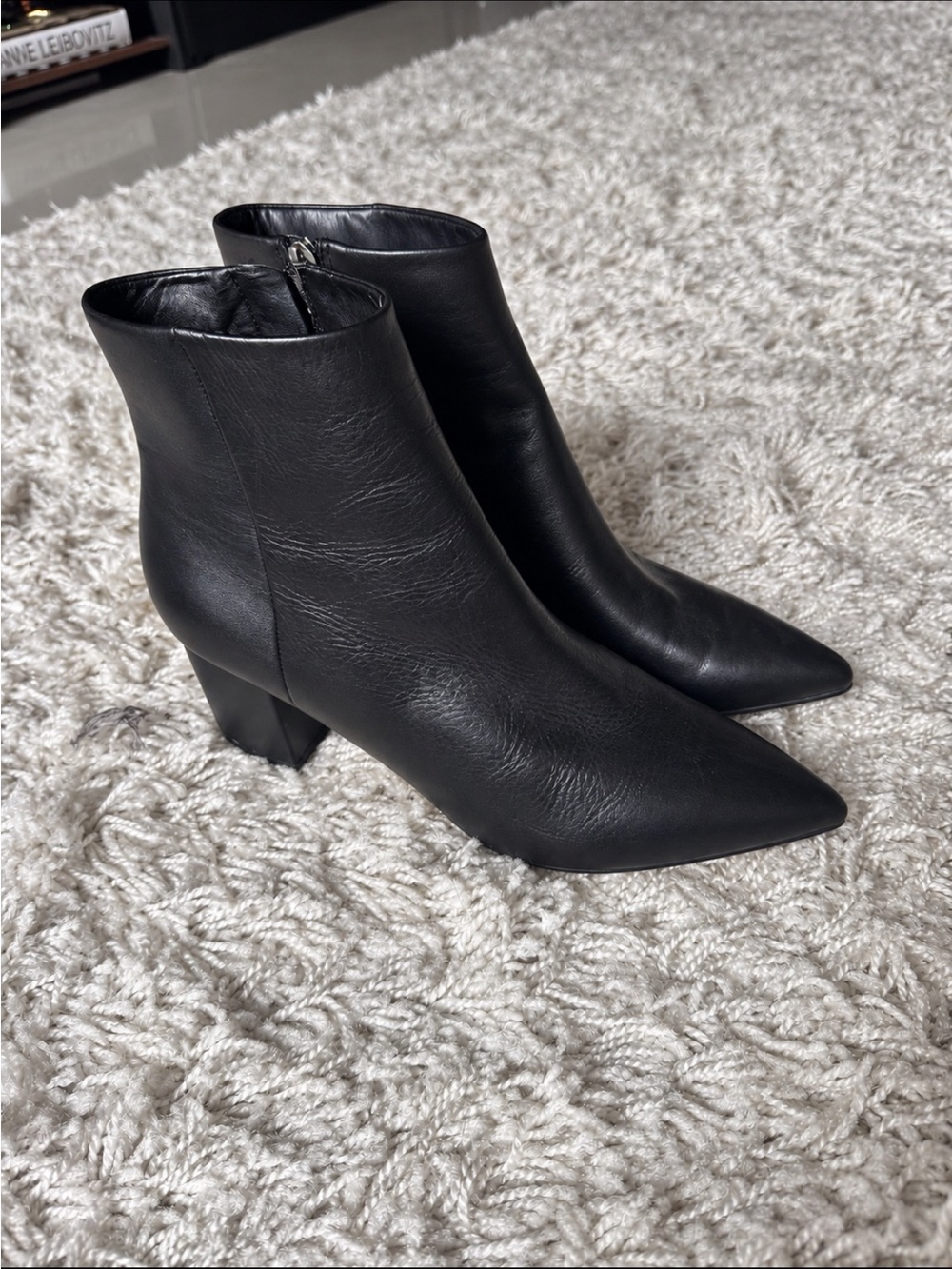 Marc Fisher Black Pointed Toe Leather Ankle Booties size 8.5